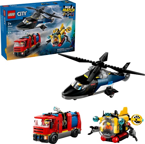 Lego 60462 Helicopter, Fire Truck & Submarine Remix (Ensemble hélicoptère, camion de pompiers et sous-marin)
